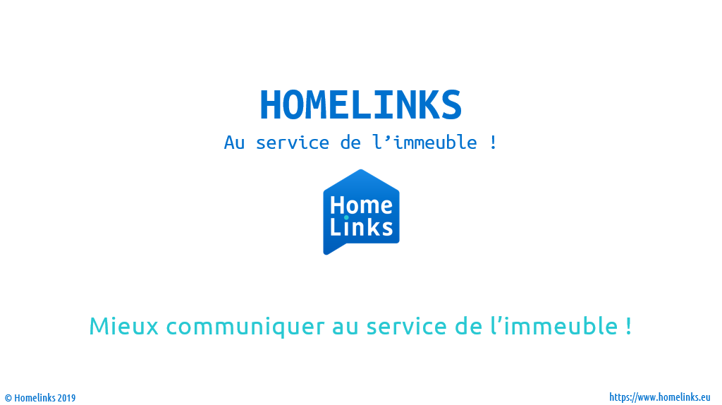 Homelinks logo + "Mieux communiquer au service de l'immeuble"